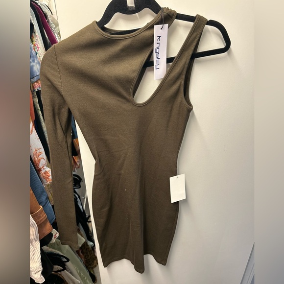 K.ngsley - R4 Asymmetric Stretch-Cotton Mini Dress - Green - S - - Picture 2 of 2